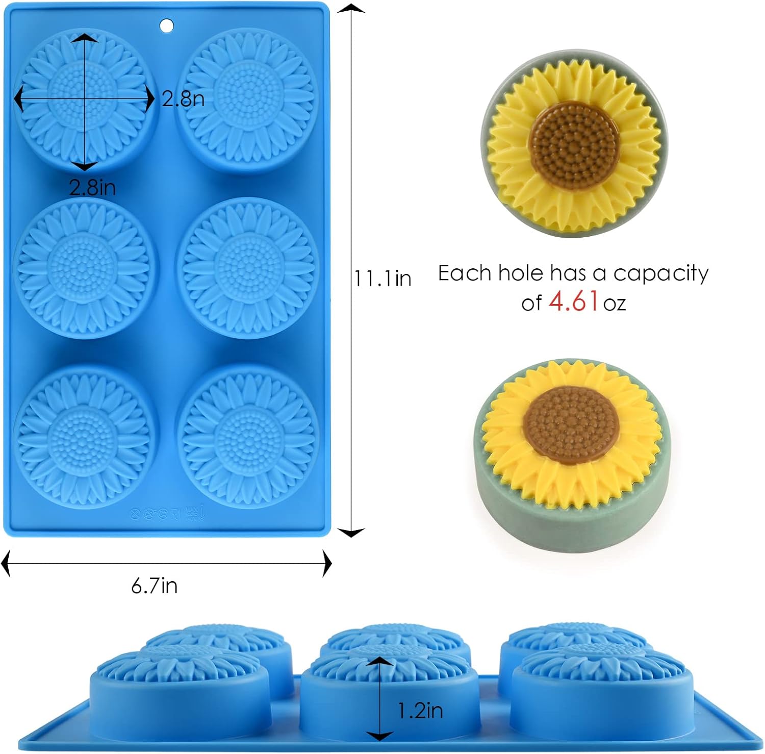Actvty Round Sunflower Soap Molds, 2 Pack 6 Cavity Cylinder Daisy Flower Silicone Molds for Making Hot Chocolate Bomb, Cake, Jelly, Soap, Lotion Bars