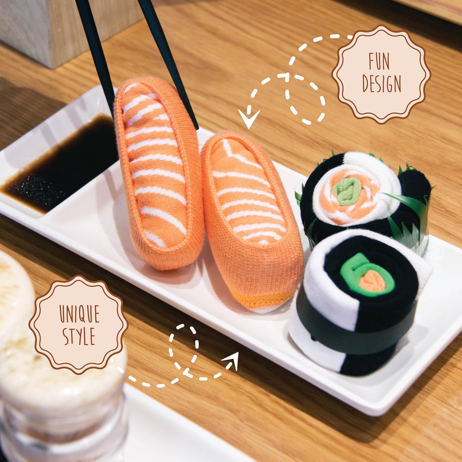 Sushi Socks in a Box– 2 or 3 Pairs, One Size Fits Most, Novelty Food Socks, Funny Sushi Gift. Sushi Socks for Women
