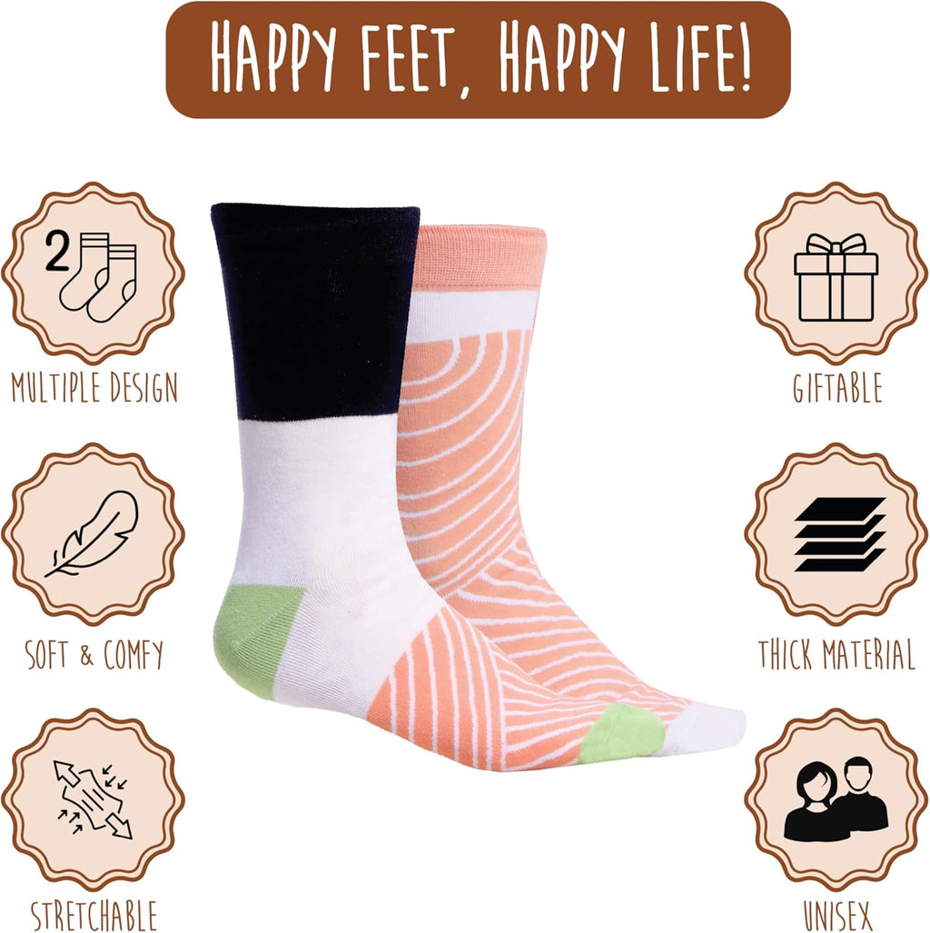 Sushi Socks in a Box– 2 or 3 Pairs, One Size Fits Most, Novelty Food Socks, Funny Sushi Gift. Sushi Socks for Women