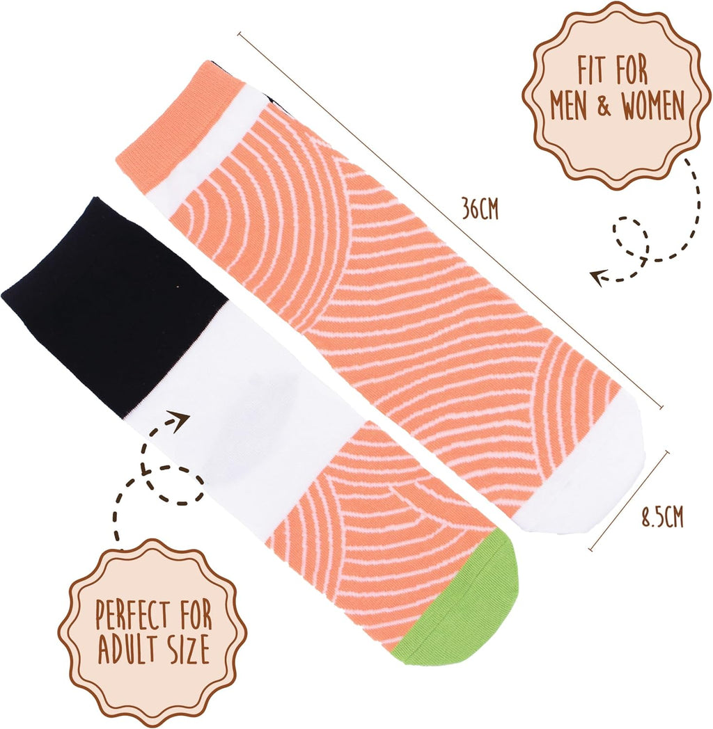 Sushi Socks in a Box– 2 or 3 Pairs, One Size Fits Most, Novelty Food Socks, Funny Sushi Gift. Sushi Socks for Women