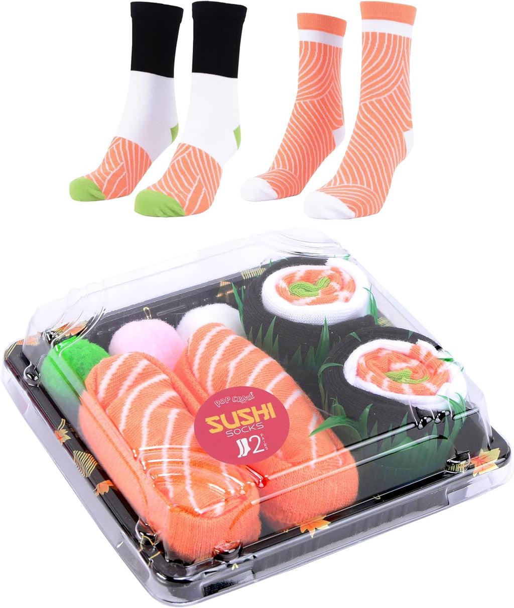 Sushi Socks in a Box– 2 or 3 Pairs, One Size Fits Most, Novelty Food Socks, Funny Sushi Gift. Sushi Socks for Women