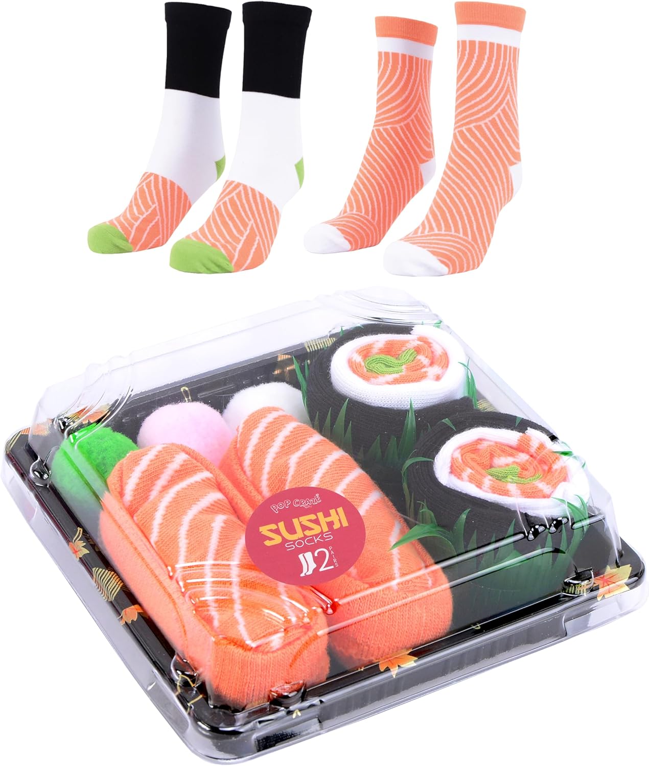 Sushi Socks in a Box– 2 or 3 Pairs, One Size Fits Most, Novelty Food Socks, Funny Sushi Gift. Sushi Socks for Women